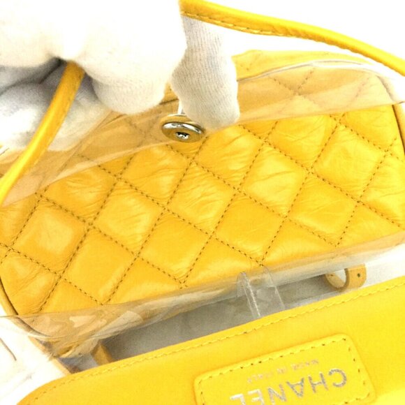 AUTHENTIC Chanel yellow crinkle leather and PVC Mini Backpack - Picture 10 of 14